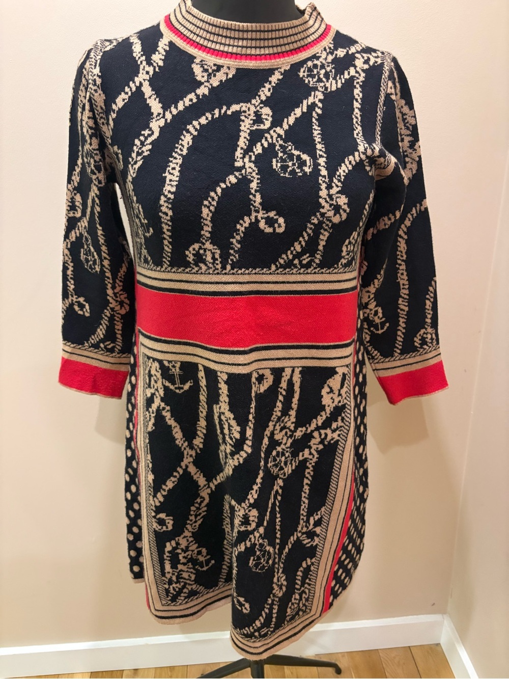 Women's Navy and Red Knit Dress